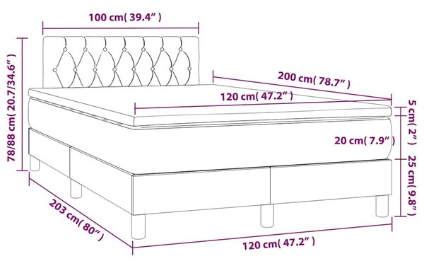 Krevet box spring s madracem LED crni 120 x 200 cm od tkanine - Crna / 120 x 200 cm