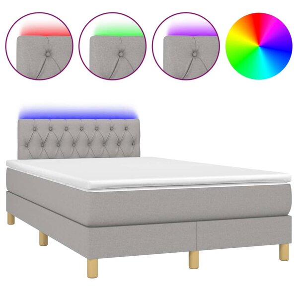 Krevet box spring s madracem LED svjetlosivi 120x200 cm tkanina - Siva / 120 x 200 cm