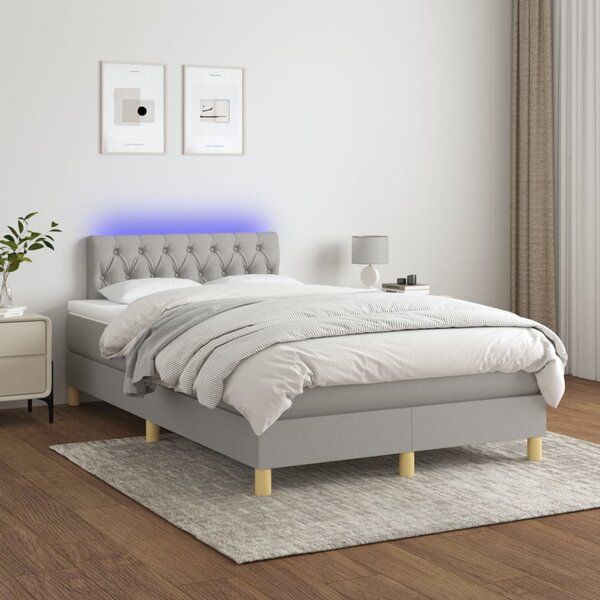 Krevet box spring s madracem LED svjetlosivi 120x200 cm tkanina - Siva / 120 x 200 cm