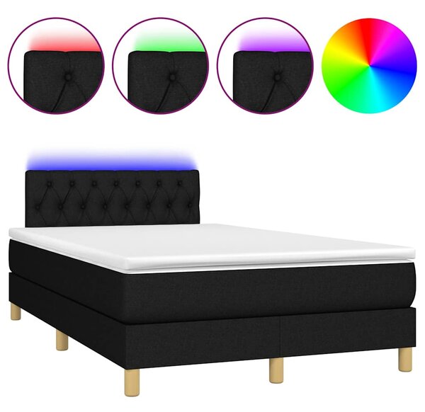 Krevet box spring s madracem LED crni 120 x 200 cm od tkanine - Crna / 120 x 200 cm