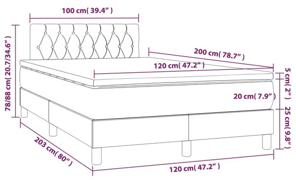 Box spring krevet s madracem tamnosivi 120 x 200 cm baršunasti - Siva / 120 x 200 cm