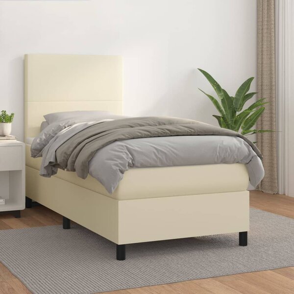 Krevet s oprugama i madracem krem 90 x 190 cm od umjetne kože - Krema / 90 x 190 cm