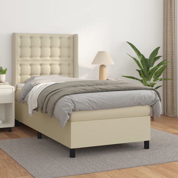 Krevet s oprugama i madracem krem 90 x 190 cm od umjetne kože - Krema / 90 x 190 cm