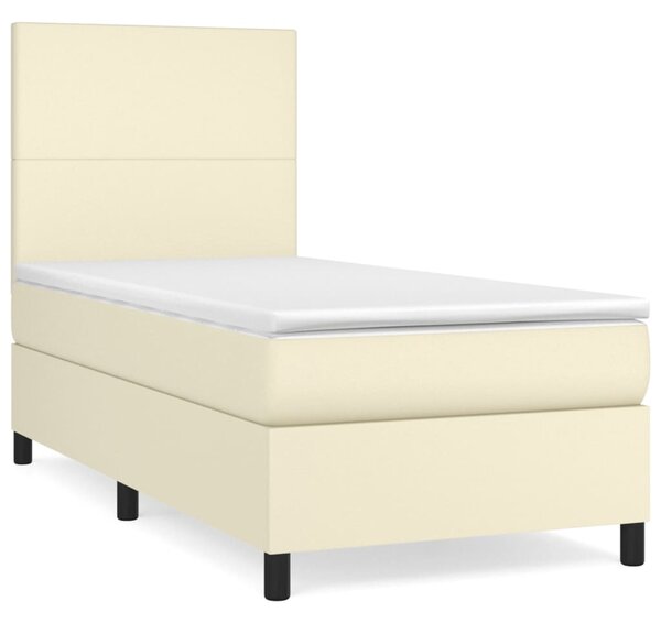 Krevet s oprugama i madracem krem 90 x 190 cm od umjetne kože - Krema / 90 x 190 cm