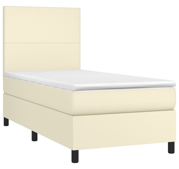 Krevet s oprugama i madracem krem 90 x 190 cm od umjetne kože - Krema / 90 x 190 cm