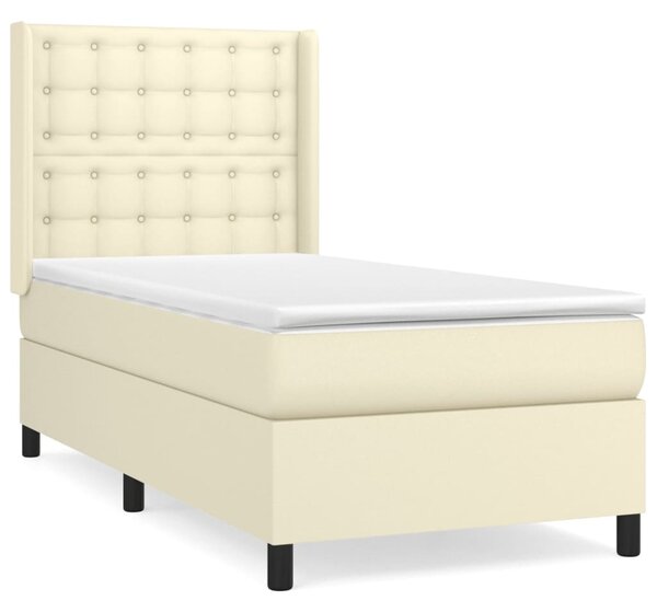 Krevet s oprugama i madracem krem 90 x 190 cm od umjetne kože - Krema / 90 x 190 cm