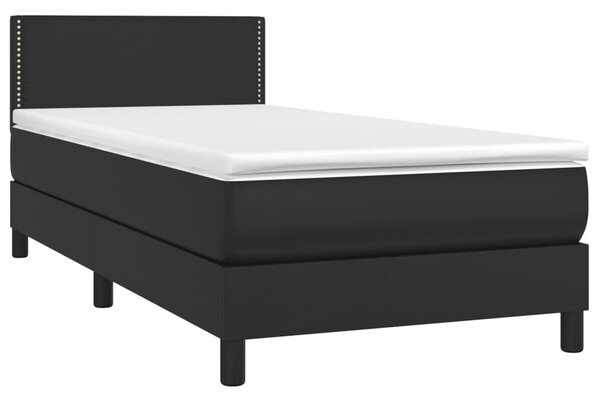Krevet box spring s madracem LED crni 80x200 cm od umjetne kože - Crna / 80 x 200 cm
