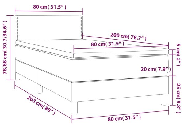 Krevet box spring s madracem LED crni 80x200 cm od umjetne kože - Crna / 80 x 200 cm