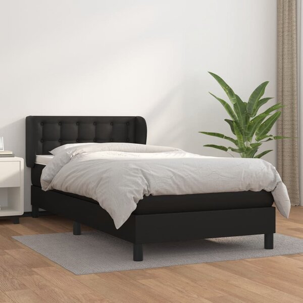 Krevet s oprugama i madracem crni 80 x 200 cm od umjetne kože - Crna / 80 x 200 cm