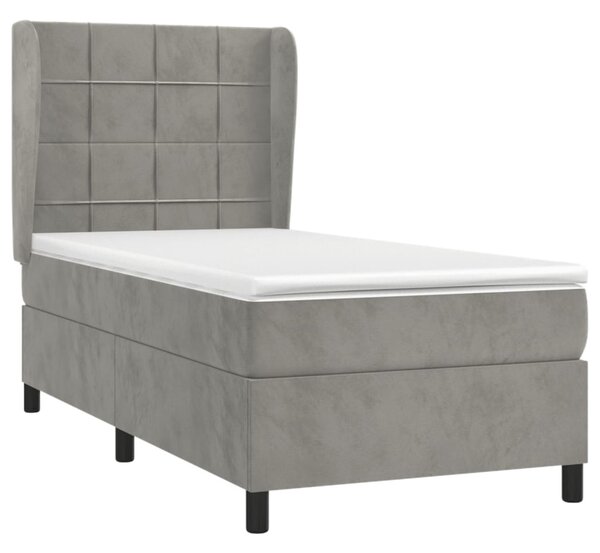 Box spring krevet s madracem svjetlosivi 100x200 cm baršunasti - Siva / 100 x 200 cm