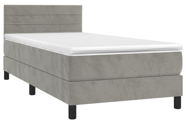 Box spring krevet s madracem svjetlosivi 100x200 cm baršunasti - Siva / 100 x 200 cm