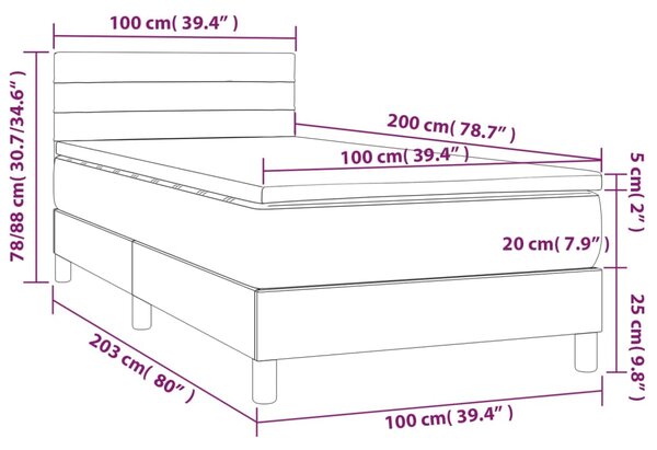 Box spring krevet s madracem svjetlosivi 100x200 cm baršunasti - Siva / 100 x 200 cm
