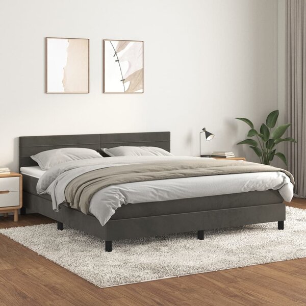 Krevet s oprugama i madracem tamnosivi 160x200 cm baršunasti - Siva / 160 x 200 cm