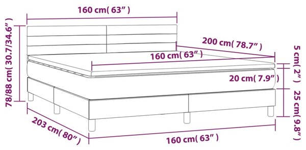 Krevet s oprugama i madracem tamnosivi 160x200 cm baršunasti - Siva / 160 x 200 cm