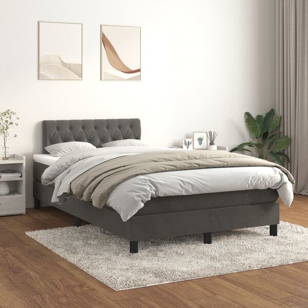 Box spring krevet s madracem tamnosivi 120 x 200 cm baršunasti - Siva / 120 x 200 cm