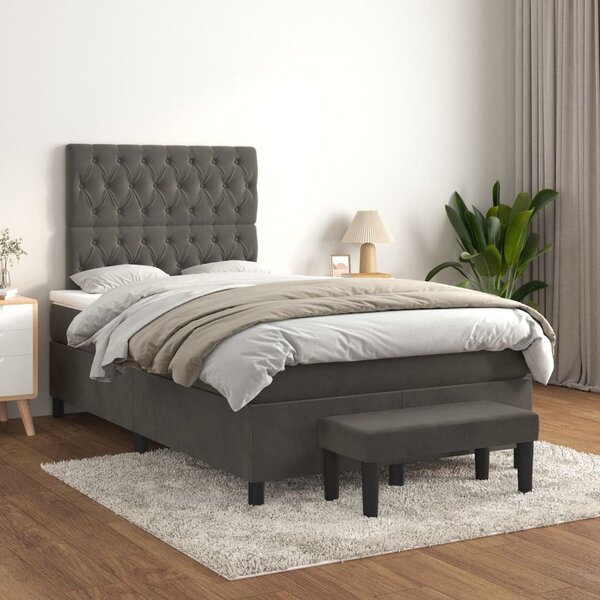 Box spring krevet s madracem tamnosivi 120 x 200 cm baršunasti - Siva / 120 x 200 cm