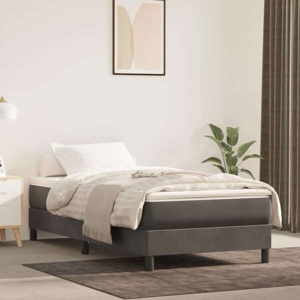 Box spring krevet s madracem tamnosivi 90x200 cm baršunasti - Siva / 90 x 200 cm