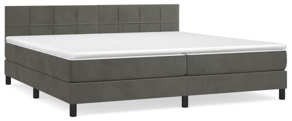 Krevet s oprugama i madracem tamnosivi 200x200 cm baršunasti - Siva / 200 x 200 cm