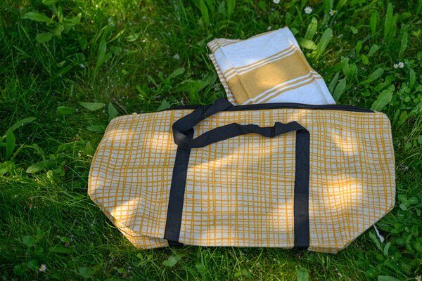 Stilski set torbe + ručnika za plažu HAMAM 75x150 cm, oker žuta