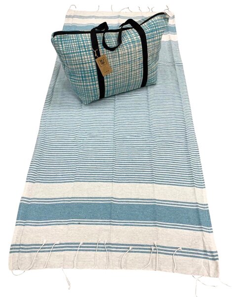 Stilski set torbe + ručnika za plažu HAMAM 75x150 cm, tirkiz