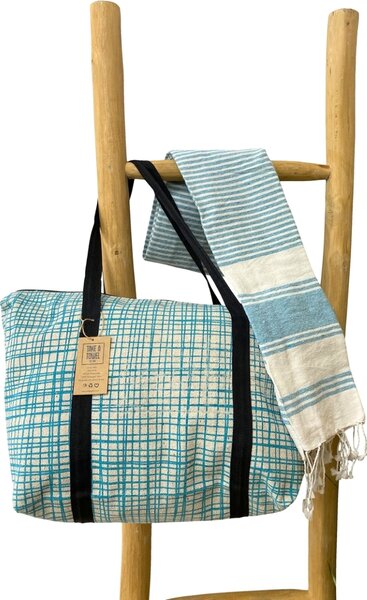 Stilski set torbe + ručnika za plažu HAMAM 75x150 cm, tirkiz