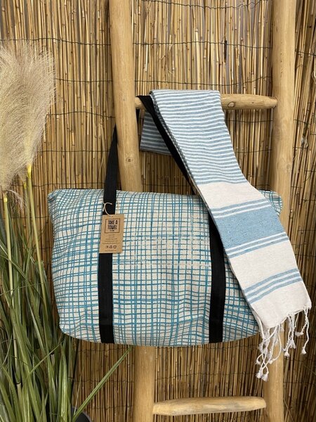 Stilski set torbe + ručnika za plažu HAMAM 75x150 cm, tirkiz