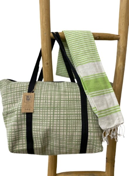 Stilski set torbe + ručnika za plažu HAMAM 75x150 cm, zeleni