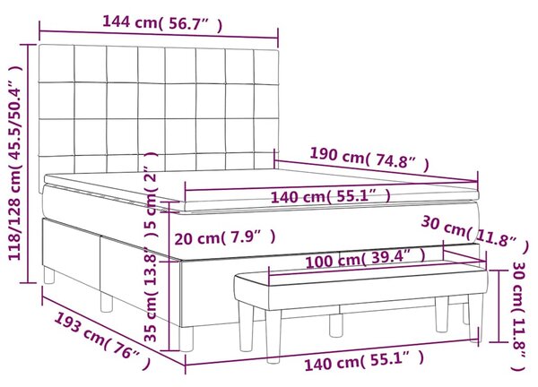 Krevet s oprugama i madracem tamnoplavi 140x190 cm baršunasti - Plava / 140 x 190 cm