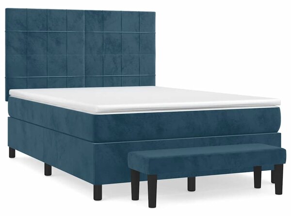 Krevet s oprugama i madracem tamnoplavi 140x190 cm baršunasti - Plava / 140 x 190 cm