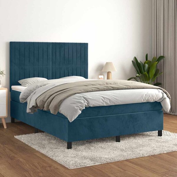 Krevet s oprugama i madracem tamnoplavi 140x190 cm baršunasti - Plava / 140 x 190 cm