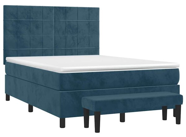 Krevet s oprugama i madracem tamnoplavi 140x190 cm baršunasti - Plava / 140 x 190 cm