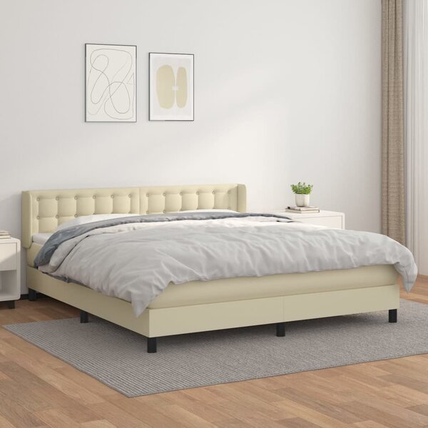 Krevet s oprugama i madracem krem 160x200 cm od umjetne kože - Krema / 160 x 200 cm