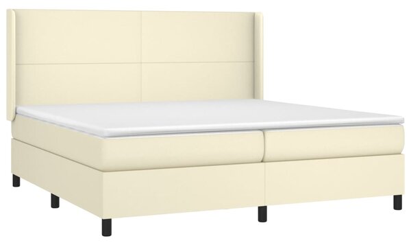 Krevet box spring s madracem LED krem 200x200cm od umjetne kože - Krema / 200 x 200 cm
