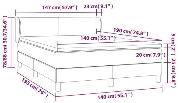 Krevet s oprugama i madracem svjetlosivi 140x190 cm od tkanine - Siva / 140 x 190 cm