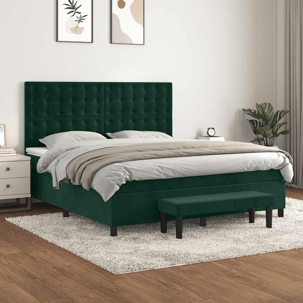 Krevet s oprugama i madracem tamnozeleni 160x200 cm baršunasti - Zelena / 160 x 200 cm