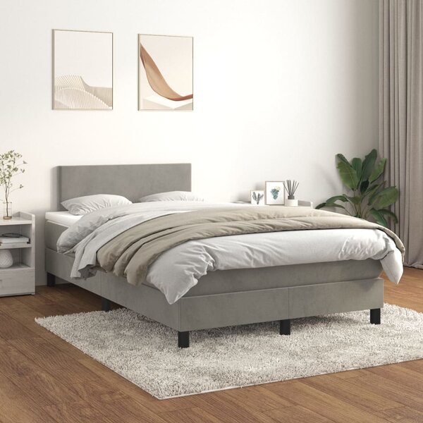 Box spring krevet s madracem svjetlosivi 120x200 cm baršunasti - Siva / 120 x 200 cm