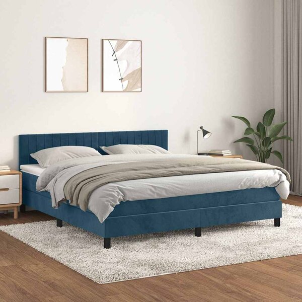 Krevet s oprugama i madracem tamnoplavi 180x200 cm baršunasti - Plava / 180 x 200 cm