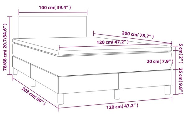 Krevet box spring s madracem LED krem 120x200cm od umjetne kože - Krema / 120 x 200 cm