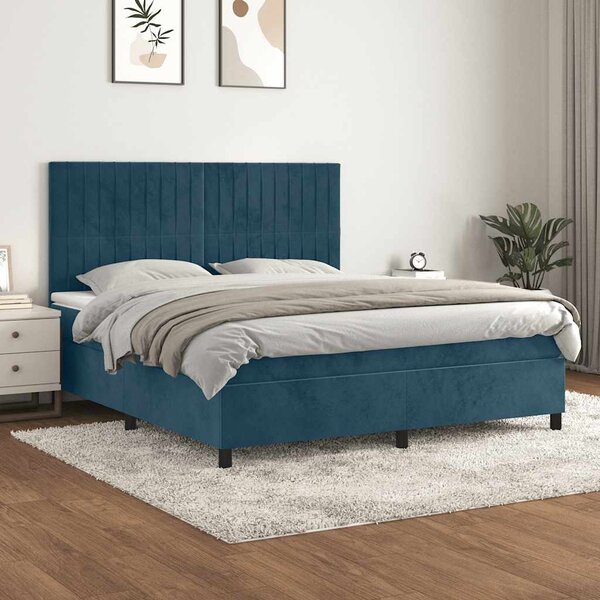 Krevet s oprugama i madracem tamnoplavi 160x200 cm baršunasti - Plava / 160 x 200 cm