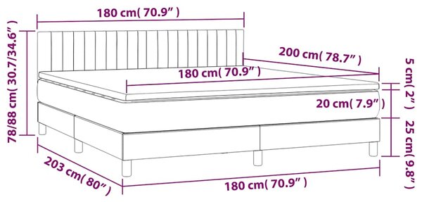 Krevet box spring s madracem LED crni 180x200 cm od tkanine - Crna / 180 x 200 cm