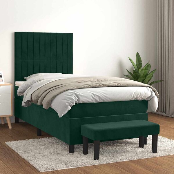 Box spring krevet s madracem tamnozeleni 90x190 cm baršunasti - Zelena / 90 x 190 cm