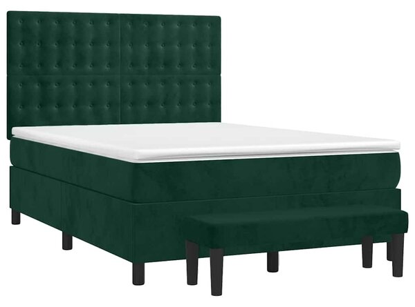 Krevet s oprugama i madracem tamnozeleni 140x190 cm baršunasti - Zelena / 140 x 190 cm