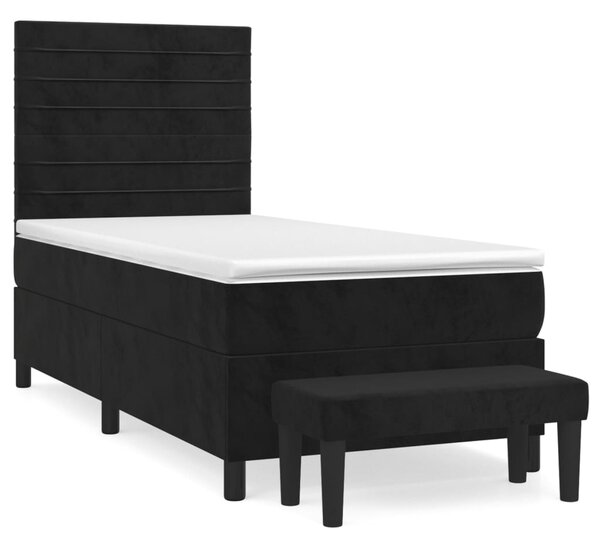 Box spring krevet s madracem crni 90x200 cm baršunasti - Crna / 90 x 200 cm