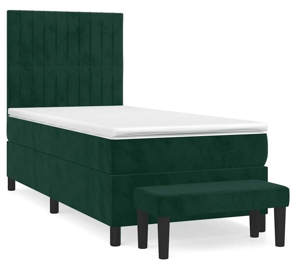 Box spring krevet s madracem tamnozeleni 90x190 cm baršunasti - Zelena / 90 x 190 cm