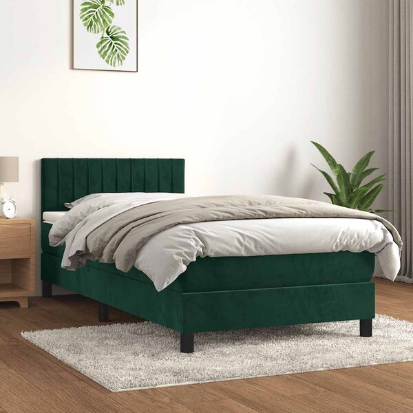 Box spring krevet s madracem tamnozeleni 90x190 cm baršunasti - Zelena / 90 x 190 cm