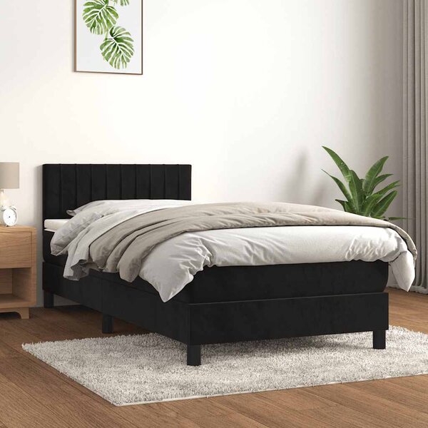 Box spring krevet s madracem crni 90x200 cm baršunasti - Crna / 90 x 200 cm