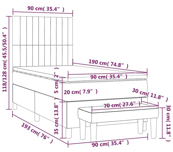 Box spring krevet s madracem tamnozeleni 90x190 cm baršunasti - Zelena / 90 x 190 cm