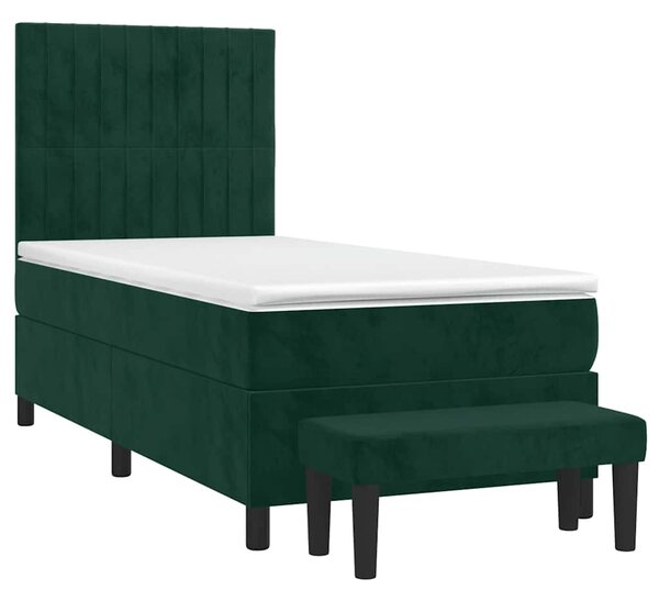 Box spring krevet s madracem tamnozeleni 90x190 cm baršunasti - Zelena / 90 x 190 cm