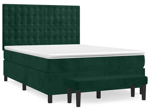 Krevet s oprugama i madracem tamnozeleni 140x190 cm baršunasti - Zelena / 140 x 190 cm