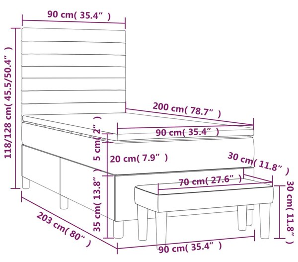 Box spring krevet s madracem crni 90x200 cm baršunasti - Crna / 90 x 200 cm